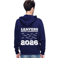 Leavers 2026 Hiltop Elementary Distressed Font Customized Student Names Stars & Stripes Hood